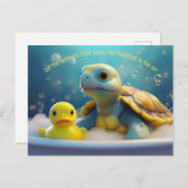 Turtle and Rubber Duck in the Bath Custom Text Postkarte (Vorne/Hinten)