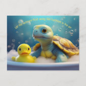 Turtle and Rubber Duck in the Bath Custom Text Postkarte (Vorderseite)