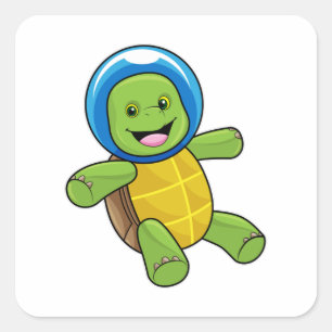 Turtle as Astronaut with Glass ball Quadratischer Aufkleber