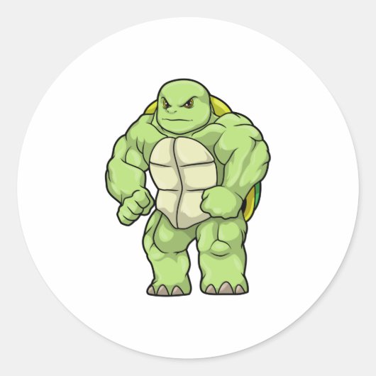 Turtle as Bodybuilder with Six pack Runder Aufkleber (Vorderseite)