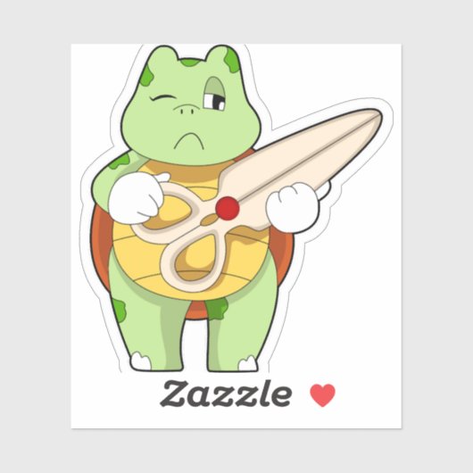 Turtle As Hairdresser With Scissors Aufkleber (Blatt)