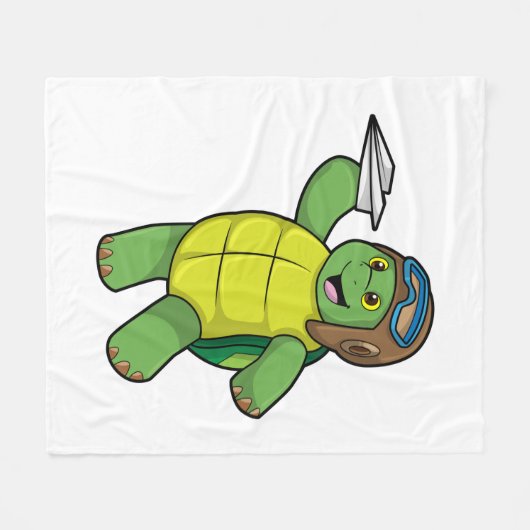 Turtle as Pilot with Paper plane Fleecedecke (Vorderseite (Horizontal))