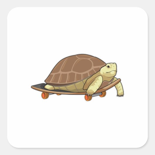 Turtle as Skater with Skateboard Quadratischer Aufkleber (Vorderseite)