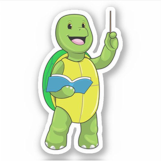 Turtle as Teacher with Book & Pointer Aufkleber (Vorderseite)