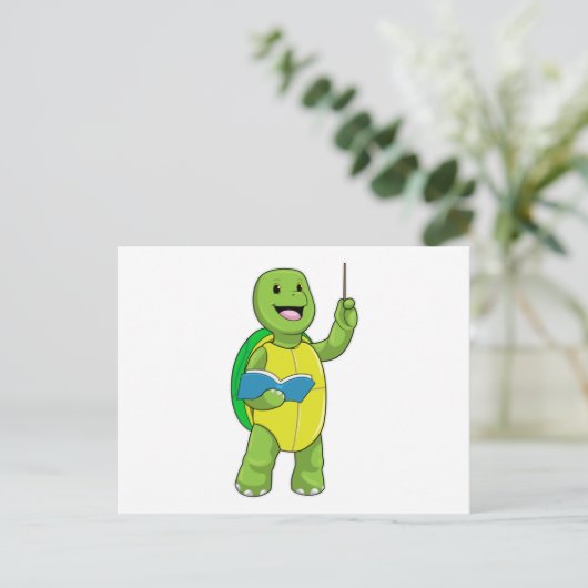 Turtle as Teacher with Book & Pointer Postkarte (Stehend Vorderseite)