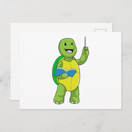 Turtle as Teacher with Book & Pointer Postkarte (Vorne/Hinten)