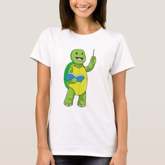 Turtle as Teacher with Book & Pointer T-Shirt (Vorderseite)