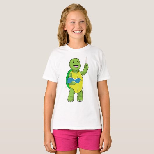 Turtle as Teacher with Book & Pointer T-Shirt (Vorne ganz)