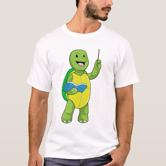 Turtle as Teacher with Book & Pointer T-Shirt (Vorderseite)