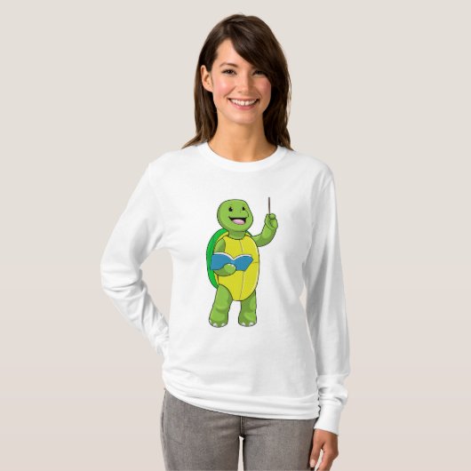 Turtle as Teacher with Book & Pointer T-Shirt (Vorne ganz)