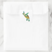 Turtle at Diving with Snorkel Quadratischer Aufkleber (Tasche)