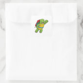Turtle at Flying with Rocket Quadratischer Aufkleber (Tasche)