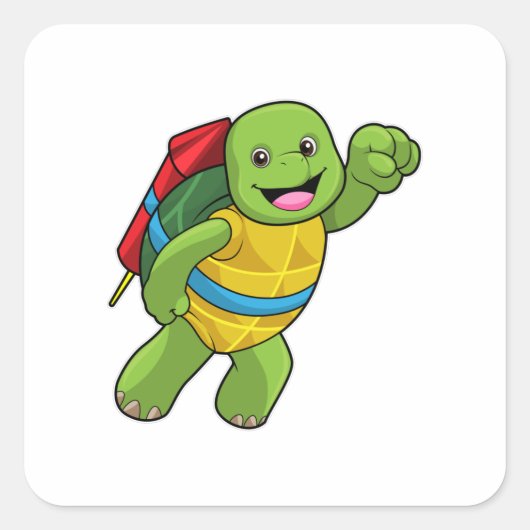 Turtle at Flying with Rocket Quadratischer Aufkleber (Vorderseite)