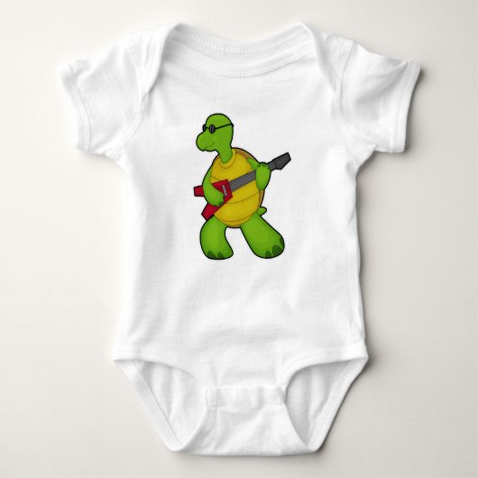 Turtle at Music mit Gitarre & Sonnenbrille Baby Strampler (Vorderseite)