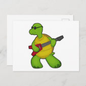 Turtle at Music mit Gitarre & Sonnenbrille Postkarte (Vorne/Hinten)