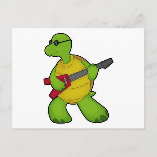 Turtle at Music mit Gitarre & Sonnenbrille Postkarte (Vorderseite)
