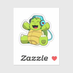 Turtle at Music mit Headphone Aufkleber