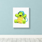 Turtle at Music mit Headphone Leinwanddruck (Insitu (Holzboden))