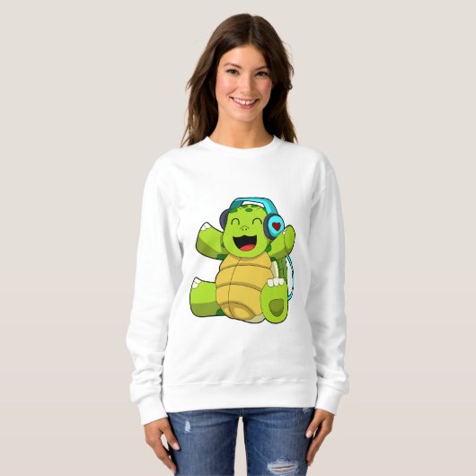 Turtle at Music mit Headphone Sweatshirt (Vorne ganz)