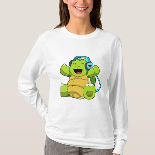 Turtle at Music mit Headphone T-Shirt (Vorderseite)