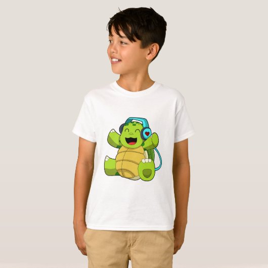Turtle at Music mit Headphone T-Shirt (Vorne ganz)