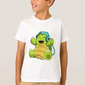 Turtle at Music mit Headphone T-Shirt (Vorderseite)