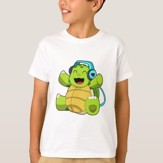 Turtle at Music mit Headphone T-Shirt (Vorderseite)