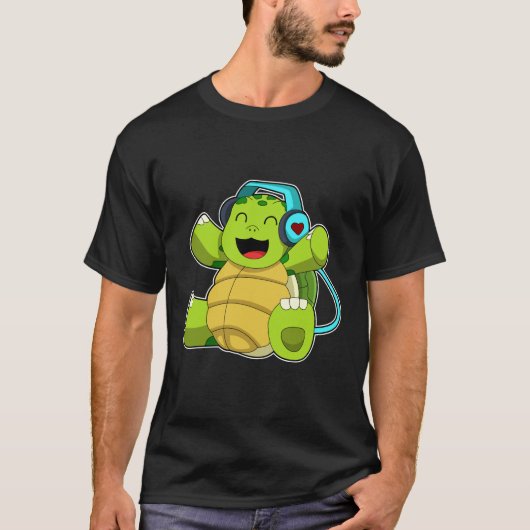 Turtle at Music mit Headphone T-Shirt (Vorderseite)