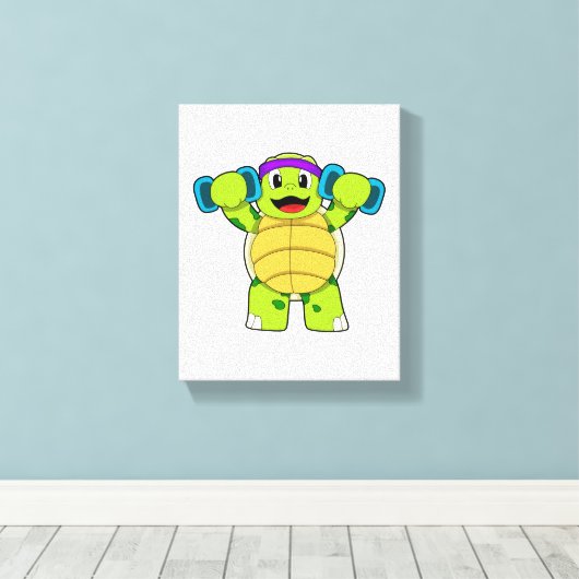 Turtle at Strength Training & Dumbells Leinwanddruck (Insitu (Holzboden))