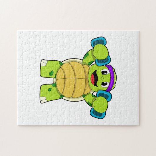 Turtle at Strength Training & Dumbells Puzzle (Horizontal)