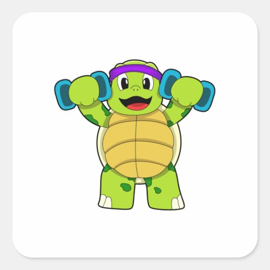 Turtle at Strength Training & Dumbells Quadratischer Aufkleber (Vorderseite)