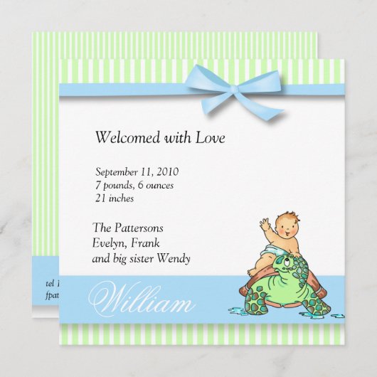 Turtle Baby Birth Ankündigung (Vorne/Hinten)