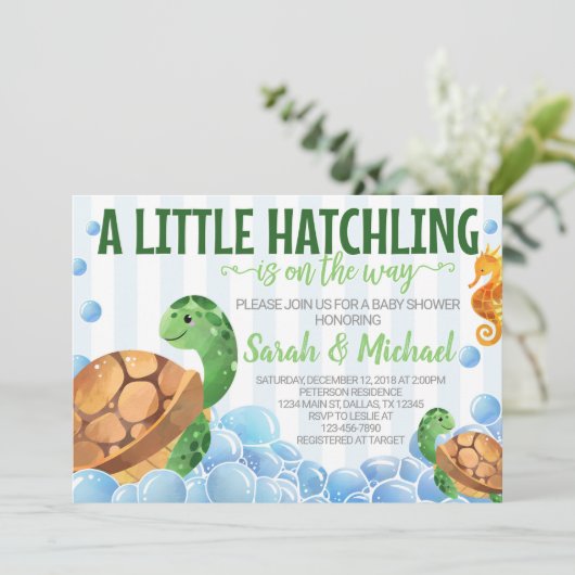 Turtle Baby Dusche Einladung (Stehend Vorderseite)