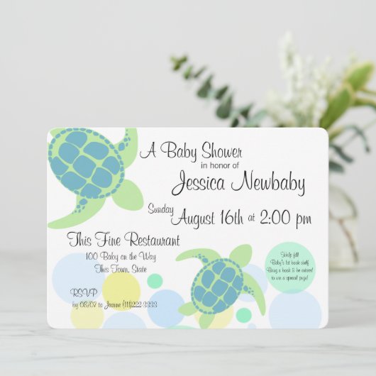 Turtle Baby Dusche Einladung (Stehend Vorderseite)