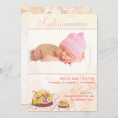 Turtle Baby Girl Foto Birth Ankündigung (Vorne/Hinten)