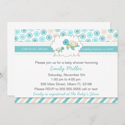 Turtle Baby Shower Einladung Unisex Aquamarin (Vorne/Hinten)