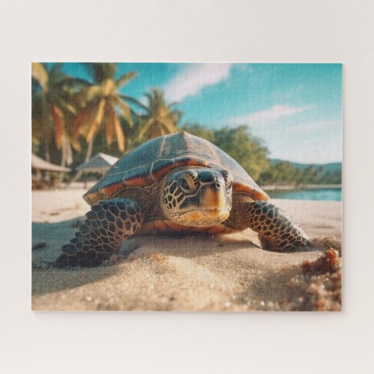 Turtle Beach Sand Tropical Palm Trees Ocean Foto Puzzle (Horizontal)