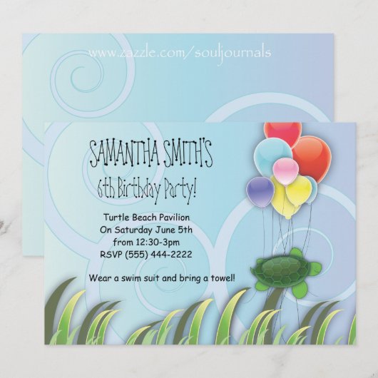 Turtle Birthday Einladung (Vorne/Hinten)