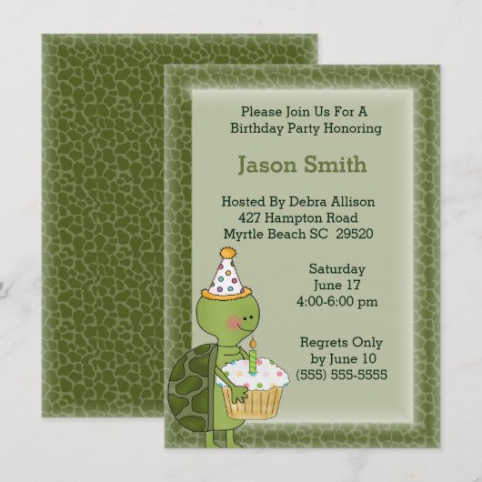 Turtle Birthday Einladung (Vorne/Hinten)