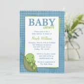 Turtle Blue Polka Dot Baby Dusche Einladungen (Stehend Vorderseite)