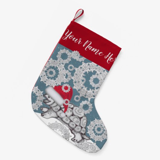 Turtle Blue Snowflakes Weihnachtsmannmütze Winteru Kleiner Weihnachtsstrumpf (Vorderansicht (hängend))