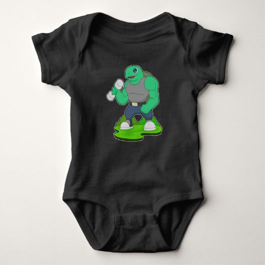 Turtle Bodybuilder Dumbell-Bodybuilding Baby Strampler (Vorderseite)