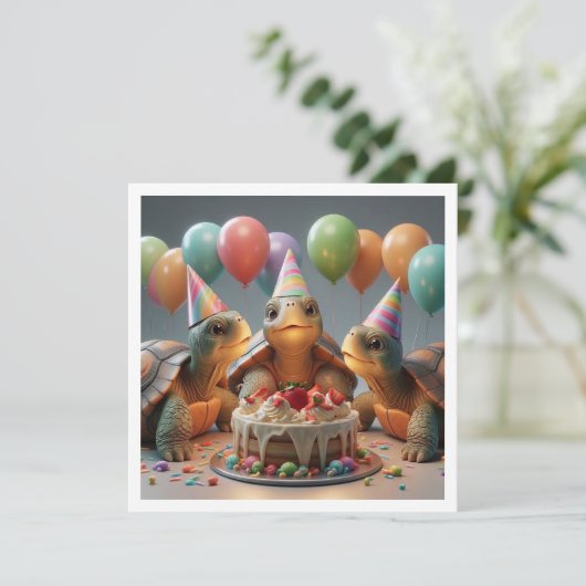 Turtle Card, Turtle Geburtstag, Turtle Einladung (Stehend Vorderseite)