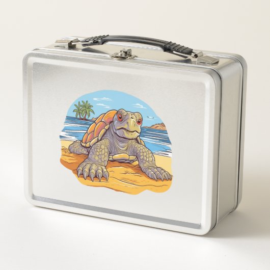 Turtle-Cartoon-Strand Metall Brotdose (Vorderseite)