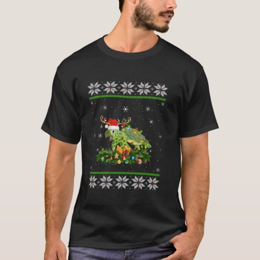 Turtle Christmas Lights Rentier Weihnachtsmannmütz T-Shirt (Vorderseite)