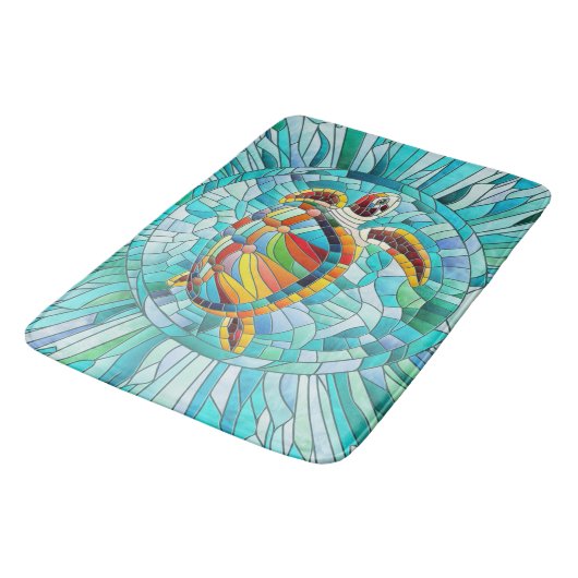 Turtle Colorful Mosaik Art Badematte (Schrägansicht)