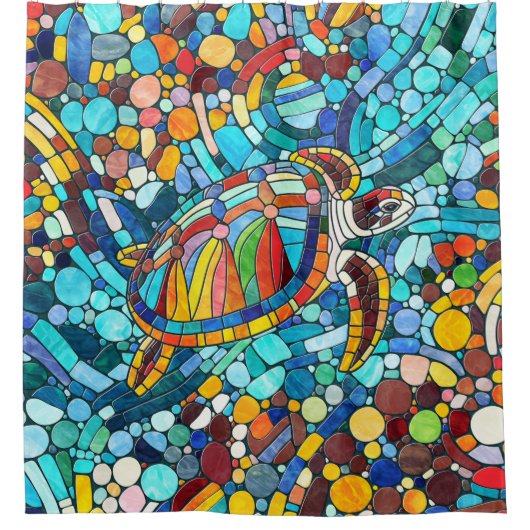 Turtle Colorful Mosaik Art Duschvorhang (Vorderseite)