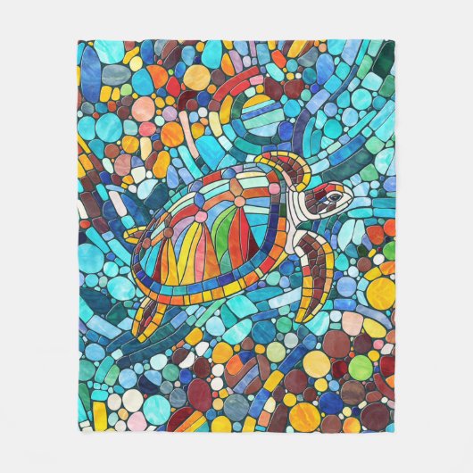 Turtle Colorful Mosaik Art Fleecedecke (Vorderseite)