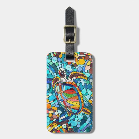 Turtle Colorful Mosaik Art Gepäckanhänger (Vorderseite vertikal)