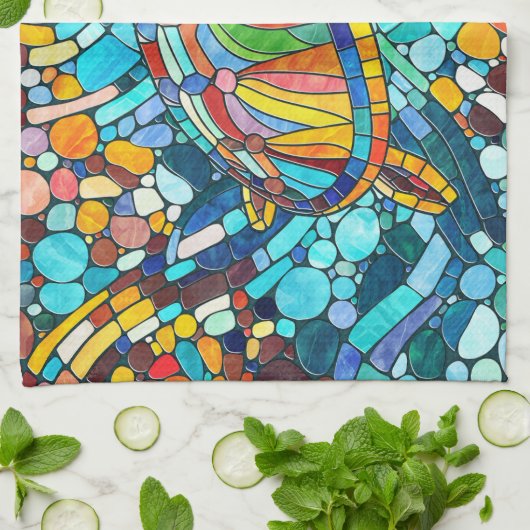 Turtle Colorful Mosaik Art Geschirrtuch (Gefaltet)